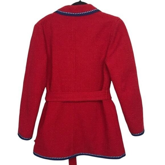 Claudie Pierlot Red Gamin Contrast Trim Tweed Coat Jacket Size 4 - Picture 3 of 15